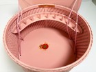 Vintage Princess Pink Sewing Basket Box Mcm Wicker Wood Round W  Thread Rack