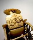 1930s Celluloid Rickshaw Vintage Figurine Man Pulling Geisha Girl Parasol Japan
