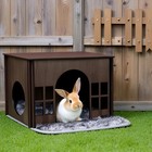 Large Wooden Pet Hideout With Ventilation Windows And Washable Mat For Rabbits