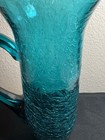 Blenko Style Turquoise Crackle Glass Pitcher Hand Blown 