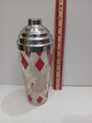 Vintage Glass Cocktail Shaker With Red Diamonds   Colonial Dancers Mcm