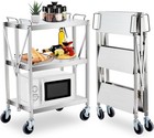 3-tier Folding Utility Service Cart Stainless Steel Wheel Lockable Garage Office