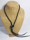 Vintage Sterling Silver Turquoise Onyx   Leather Strand Native Americanbolo Tie