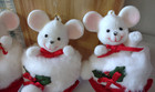 Trio Of Vintage Flocked Christmas Mouse In Santa Hat Ornaments
