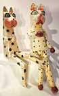 Vintage Cats Sitting Solid Wood Hand Carved Painted Folk Art Figures 12    Tall