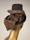 Victorian 1870   s Tall Straw Hat W Feather Plume   Silk Ribbon Trim Rear
