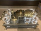 Vintage Mcm Mid Century Tabletop Bar Cart Gold 1960s Glasses Ice Bucket Rare