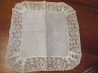 Vintage Unused White Wedding Lace Linen  Hanky Handkerchief 13 5 