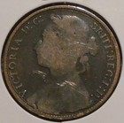 British Penny - 1879  scuffed On High Points   - Victoria Young Head  03 