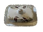 Covered Butter Dish Ceramic Birds Lace Cutout Gold Trim Cottagecore
