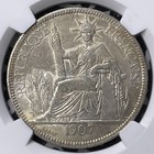 1907-a French Indo-china 1 Piastre Ngc Au55 Lot g9479 Large Silver 