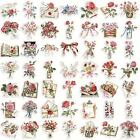 50pc Clear Vintage Pink Floral Flower Rose Sticker Decal Lot For Scrapbooking