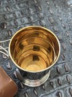 Antique American Silver Travelers Cup W  Folding Handles   Leather Case