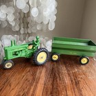 Vintage Arcade Cast Iron John Deere Tractor   Ertl Pressed Steel Wagon Set