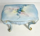 Antique Sky Blue Hand Painted Floral French Porcelain Vanity Box