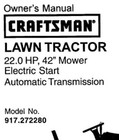 Owners Manual Sears Craftsman 22 0 Hp   lawn Tractor 42    Mower - Model 917 272280
