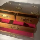 Mcm Large Asian Wood Jewelry Box dovetail brass Mounts velvet 15   men Women Gift
