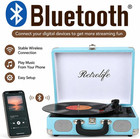    Record Player 3-speed Bluetooth Portable Turntable-sky Blue   Belt-driven With