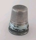Vintage Germany Sterling Enamel Thimble Boy   Girl Running Geese