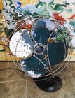 Vintage Green Cast Iron Wavy Cage Oscillating Fan Art Deco 14  Teardrop Base 
