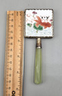 Vintage Mini Hand Mirror Painted Porcelain Koi Fish Green Handle
