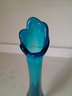 Vtg 15 5  Viking Swung Glass Vase Mcm Pedestal 6 Petal Bluenique Blue Teal Aqua
