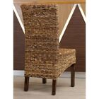 2 Set Dining Chair Woven Banana Leaf Mahogany Wood Nautical Accent Rustic Seat
