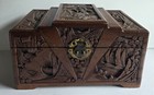 Great Shape Beautiful Chinese Asian Wood Hand Carved Jewelry Box Chest