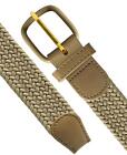 Beige Belt Leather Covered Buckle Woven Elastic Stretch Belt 1-1 4  Wide