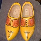 Vintage Dutch Clogs Hand Carved Large Yellow Folk Home Decor Size 25  Us 8