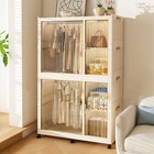 Wardrobe Closet Storage Organizer Clothes Dresser 6 Doors 2 Hanging Rod Cream