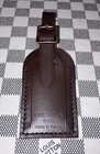 Authentic Louis Vuitton Small Dark Brown W  Gold Hardware Leather Name Tag 