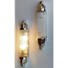 Antique Art Deco Brass   Glass Rod Wall Sconce     Vintage Nickel Finish Light