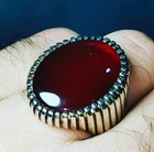 Men   s 925 Sterling Silver Ring With Natural Red Carnelian Aqeeq Gemstone   Handm