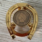Anson Gold Tone Horseshoe Money Clip W  1903 Indian Head Cent Coin