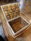 Vintage 60   s Padded Sewing Basket Full Of Unopened Sewing Mending Knitting Tools