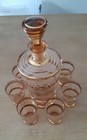 Vintage Czech Bohemian  Gilded Amber Glass Liqueur Decanter Set With 6 Shot   