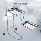 Yescom Mayo Stand Stainless Steel 2x Trays With Wheel Adjustable Medical Salon