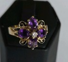 Stunning Rare 1920 s Ring-14kt W marquise Amethysts  Diamond  Enamel Work