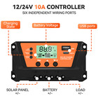 10a Solar Panel Battery Charge Controller 12v 24v  Type-c Usb Lcd Auto Regulator