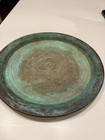 Vintage Middle East Islamic Brass Engraved Hammered Tray Plate Green Verdigris