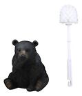 Rustic Whimsical Black Bear Covering Nose Toilet Brush And Holder Figurine Set