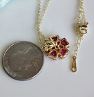 925 Sterling Sliver 6mm Heart Ruby Floral 16mm Pendant Gold-plated  Free Chain