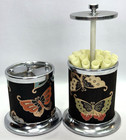 Vtg Mid-century Pop Up Cigarette Holder Dispenser W Matching Ashtray Silk Fabric