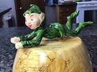 Vintage Mcm Ceramic Elf Pixie Green Lying Down Relaxing Christmas 6    Matte Face