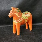 Vintage Nils Olsson Hand Carved Wood Orange red Dala Horse Swedish Folk Art 6 