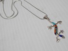 Vintage Pawn Zuni Indian Turquoise Inlay Lizard Necklace Mint Free Chain