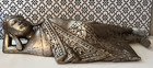 Reclining Buddha Figure Silver Hand-carved Wood Thailand 24  Long