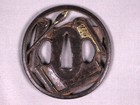 Japanese Iron Sukashi Tsuba Writing Utensils Design Sword Guard