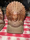 Vtg Cast Iron Will Native American Indian Chief Head Bookends Bronze Jennings